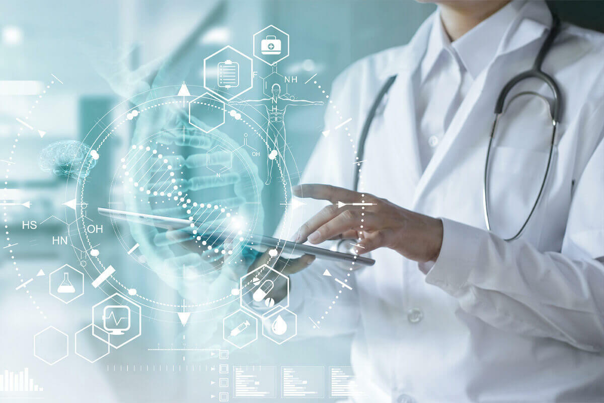 Doctor using a tablet to view patient details