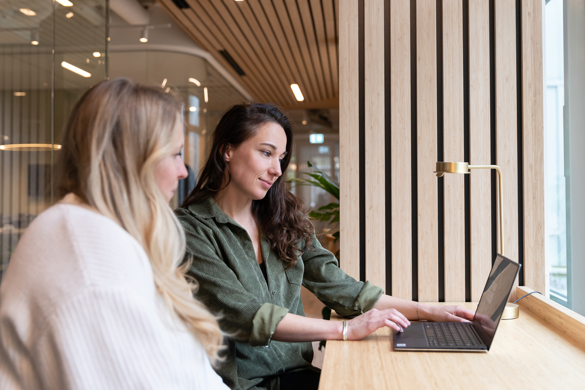 Two colleagues working together on a laptop