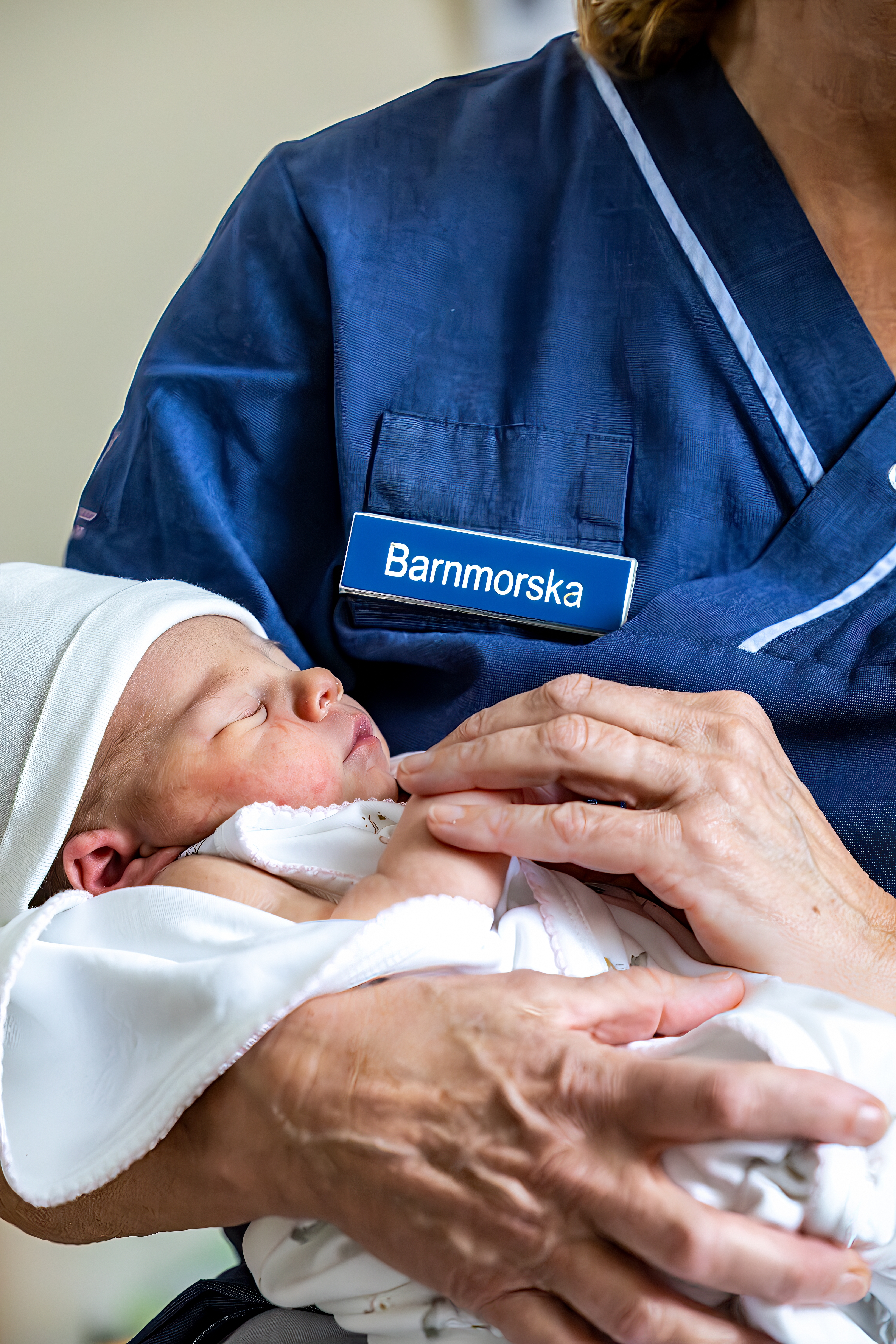 Barnmorska som håller i en bebis