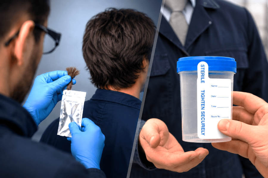 drug testing methodologies, hair testing and urine testing, sample collection