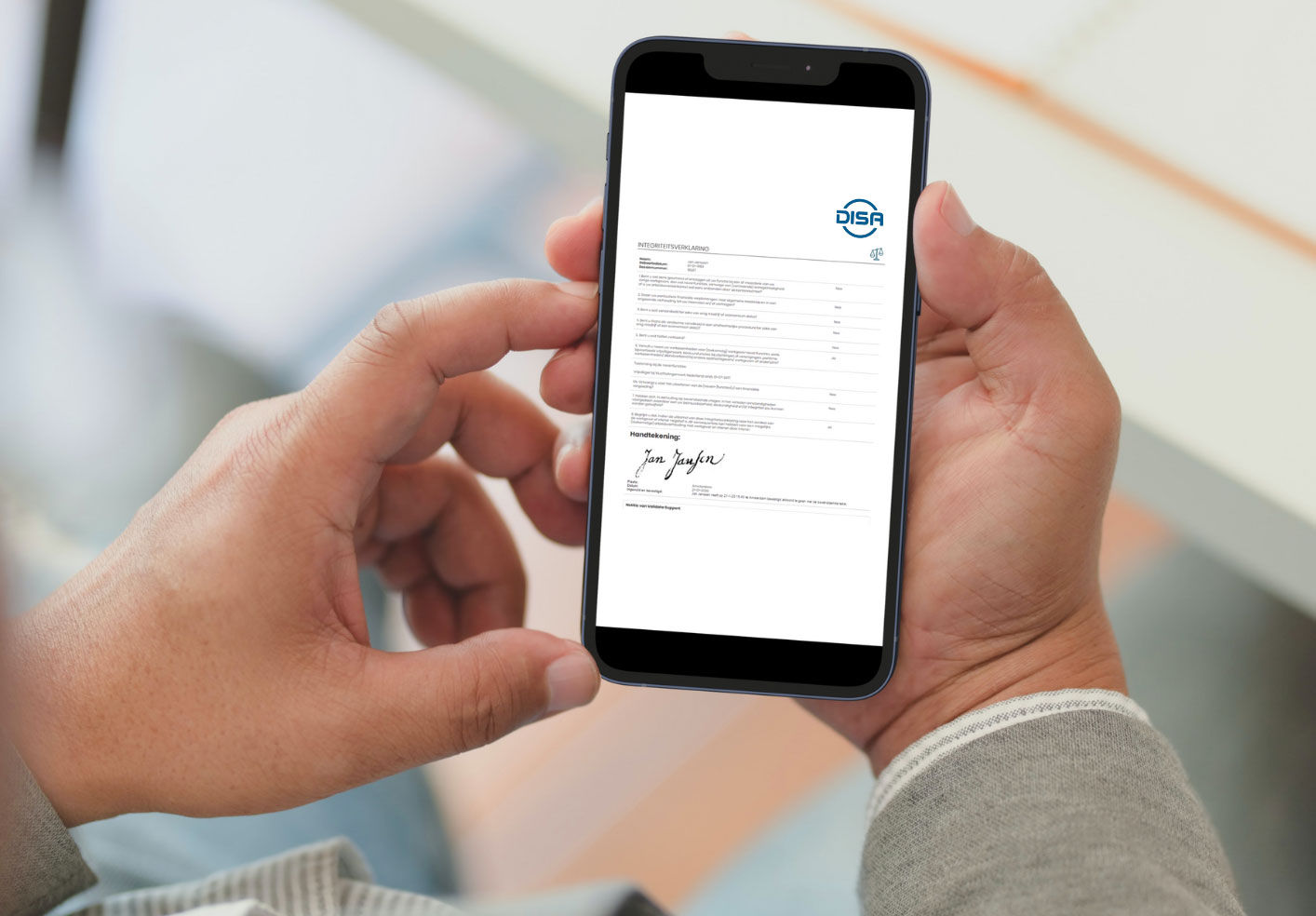 Person viewing a DISA document on mobile phone