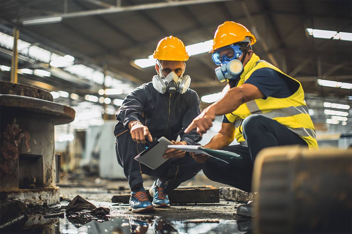 Contruction workers wearing safety equipment