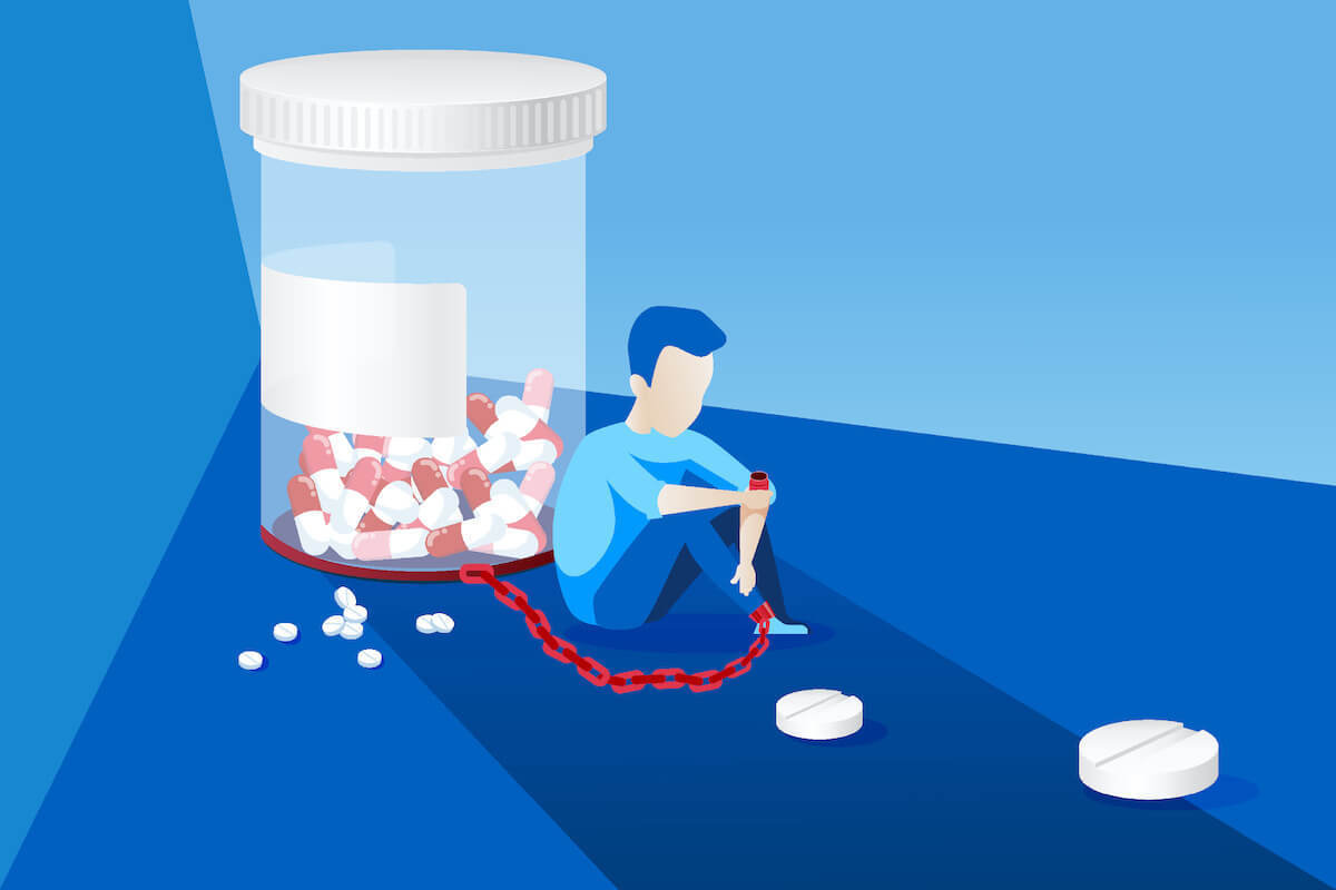 person chained to amphetamine drugs