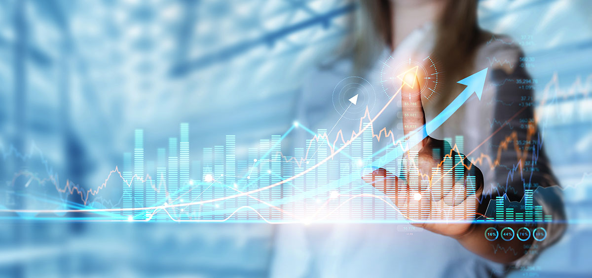 person tracking upward changing digital data