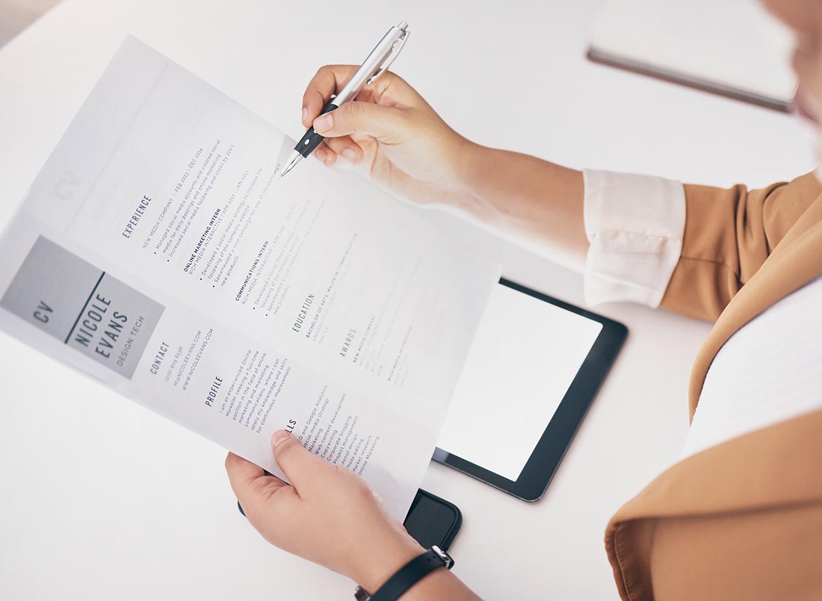 person checks resume