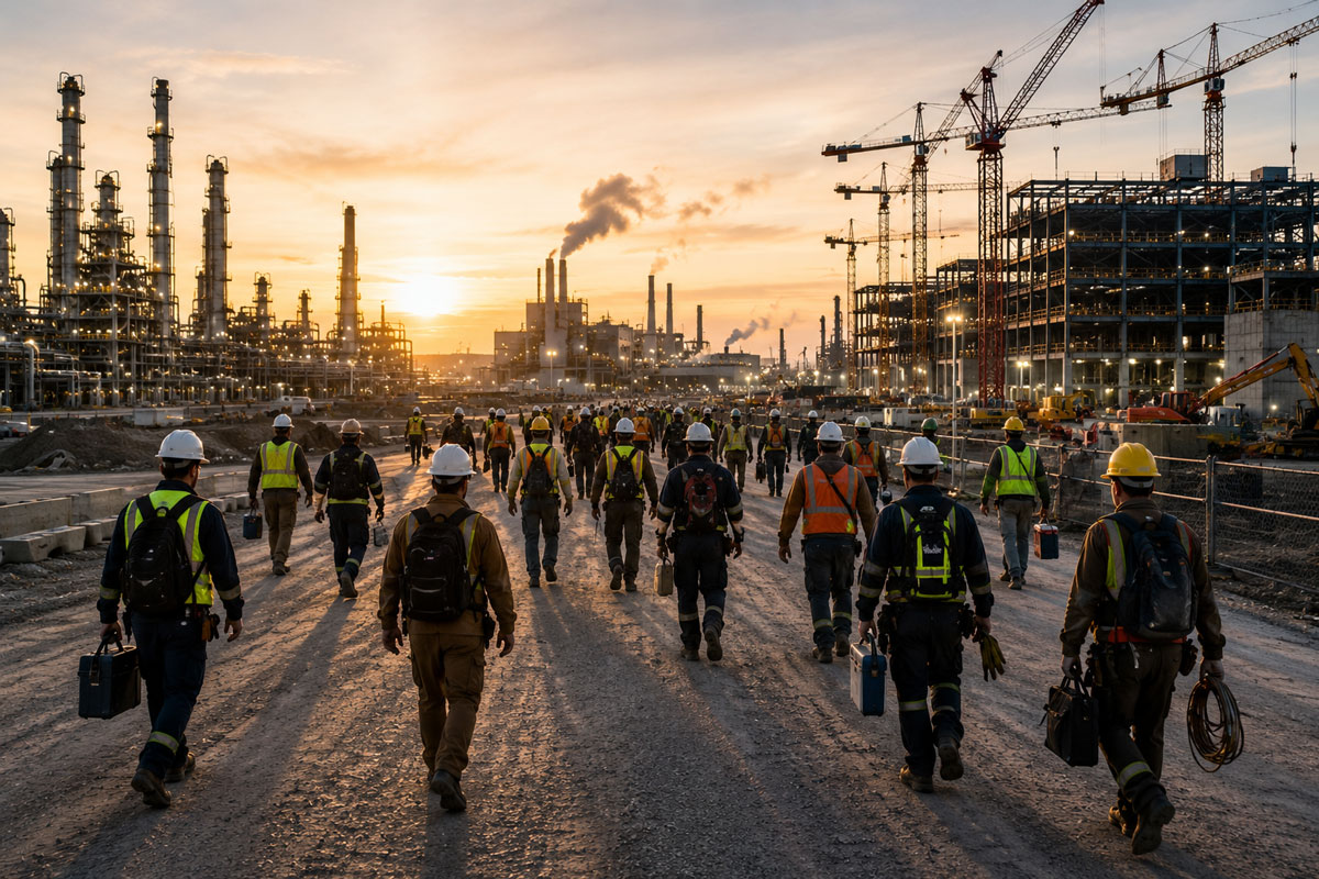 contractors walking towards mission-critical infrastructure