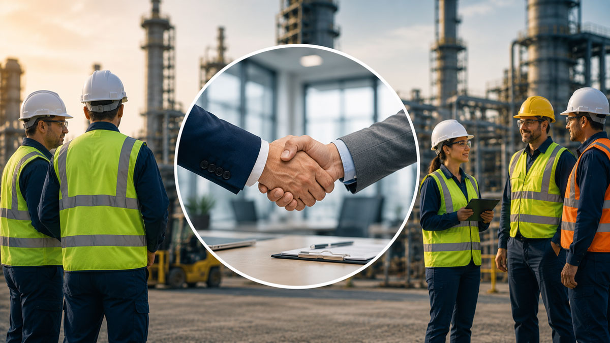 handshake illustrating the acquisition of TEAM Companies by DISA being completed