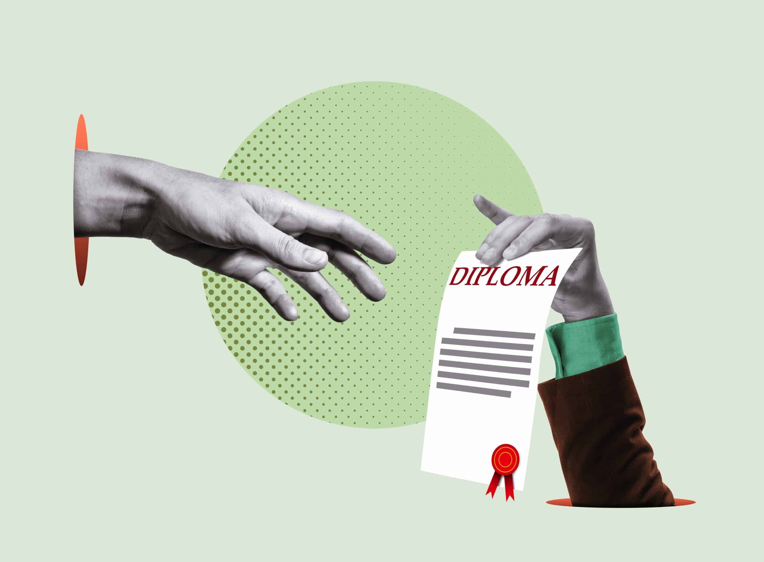 graphic: two hands transferring a diploma