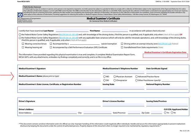 FMCSA Void Medical Certificate Photo
